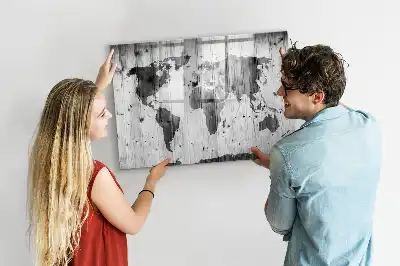Magnetic world map on wood marker board edition