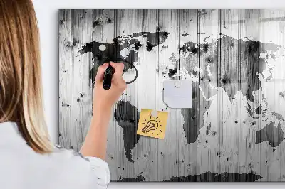 Magnetic world map on wood marker board edition