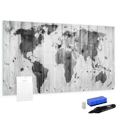 Magnetic world map on wood marker board edition