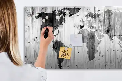 Magnetic world map on wood marker board edition
