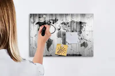 Magnetic world map on wood marker board edition