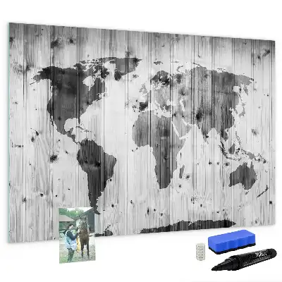 Magnetic world map on wood marker board edition