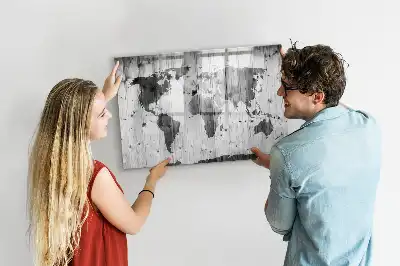 Magnetic world map on wood marker board edition