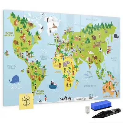 Magnetic world map whiteboard cultural design