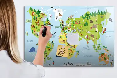 Magnetic world map whiteboard cultural design