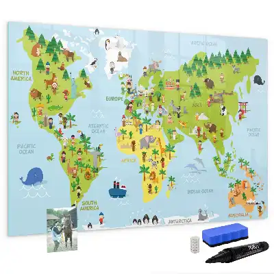 Magnetic world map whiteboard cultural design