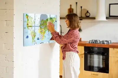Magnetic world map whiteboard cultural design