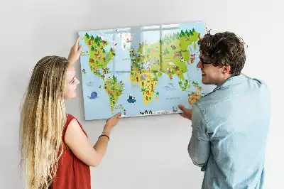 Magnetic world map whiteboard cultural design