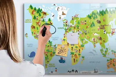 Magnetic world map whiteboard cultural design