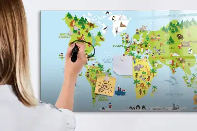 Magnetic world map whiteboard cultural design