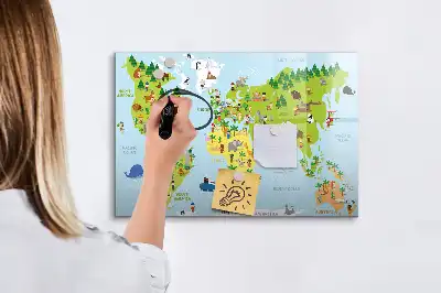 Magnetic world map whiteboard cultural design