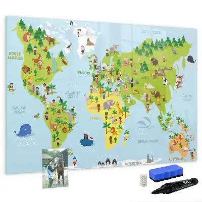 Magnetic world map whiteboard cultural design