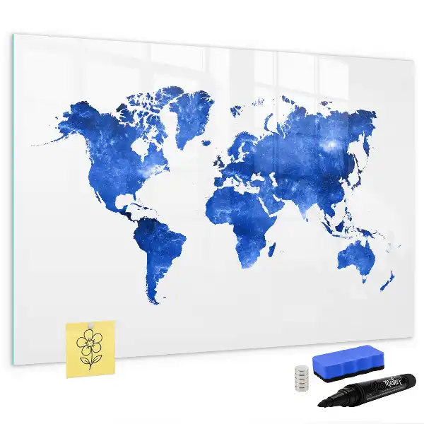 Magnetic glass dry erase board cosmic world map design