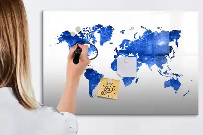 Magnetic glass dry erase board cosmic world map design