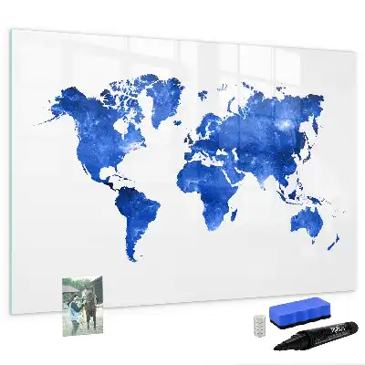 Magnetic glass dry erase board cosmic world map design