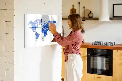 Magnetic glass dry erase board cosmic world map design