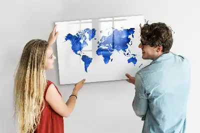 Magnetic glass dry erase board cosmic world map design