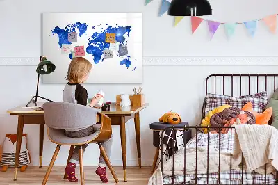 Magnetic glass dry erase board cosmic world map design