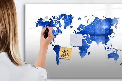 Magnetic glass dry erase board cosmic world map design