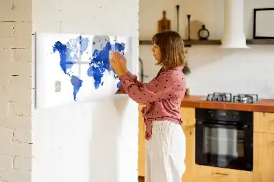 Magnetic glass dry erase board cosmic world map design