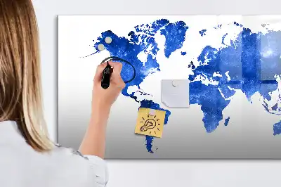 Magnetic glass dry erase board cosmic world map design