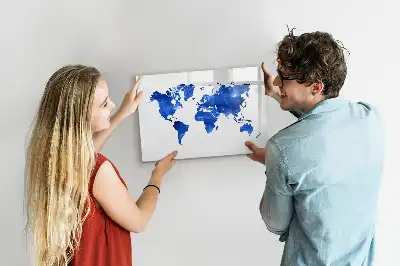 Magnetic glass dry erase board cosmic world map design