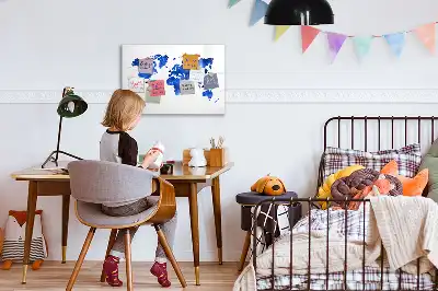 Magnetic glass dry erase board cosmic world map design