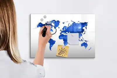 Magnetic glass dry erase board cosmic world map design