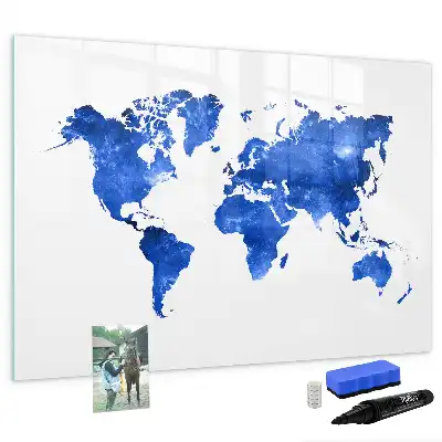 Magnetic glass dry erase board cosmic world map design