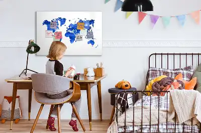 Magnetic glass dry erase board cosmic world map design