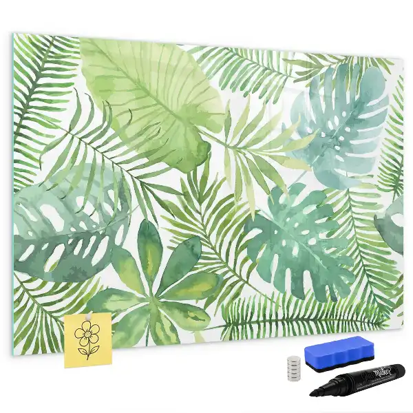 Magnetic marker board with an exotic leaves print