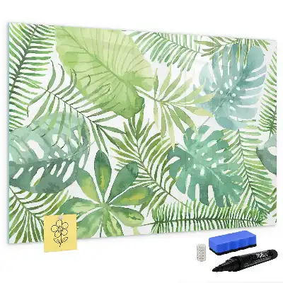 Magnetic marker board with an exotic leaves print