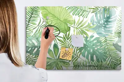 Magnetic marker board with an exotic leaves print