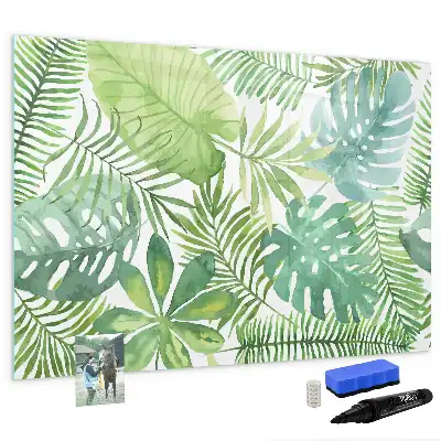 Magnetic marker board with an exotic leaves print