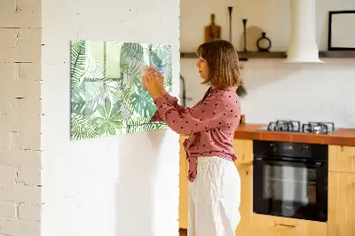 Magnetic marker board with an exotic leaves print