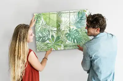 Magnetic marker board with an exotic leaves print