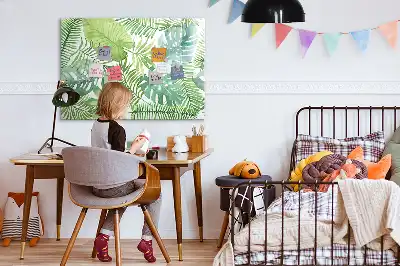 Magnetic marker board with an exotic leaves print