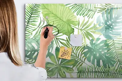Magnetic marker board with an exotic leaves print