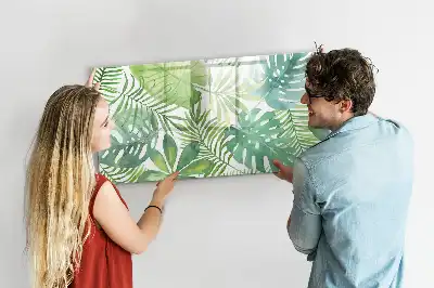Magnetic marker board with an exotic leaves print