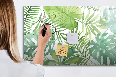 Magnetic marker board with an exotic leaves print