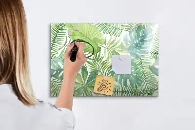 Magnetic marker board with an exotic leaves print