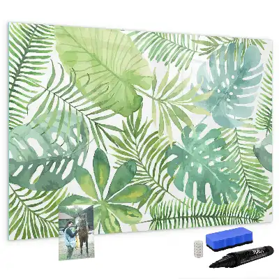 Magnetic marker board with an exotic leaves print