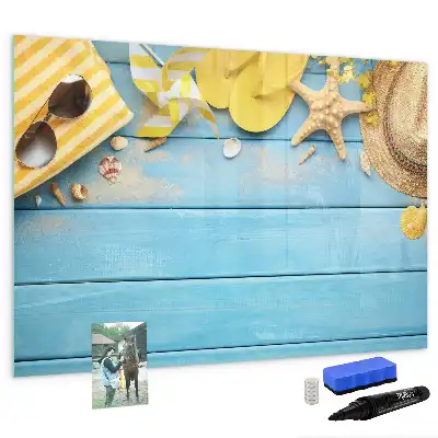 Magnetic marker board with beach accessories design