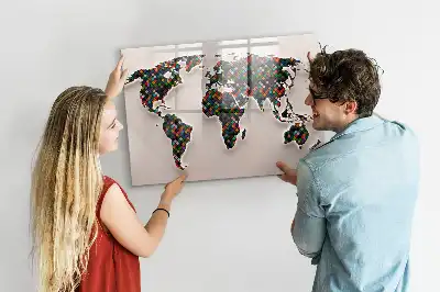 Magnetic marker board abstract world map design