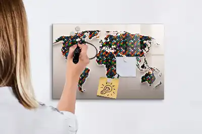 Magnetic marker board abstract world map design