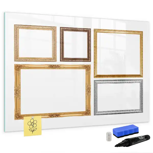 Magnetic glass dry erase board with gold frame