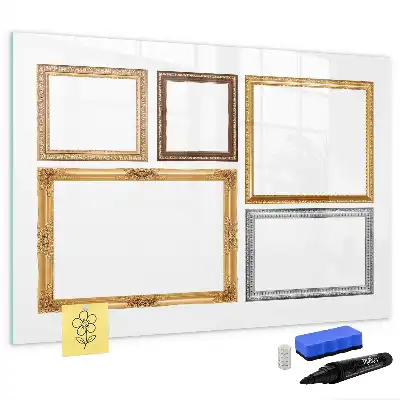 Magnetic glass dry erase board with gold frame