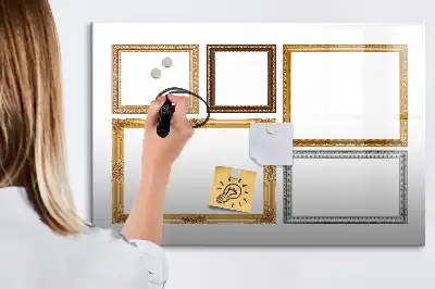 Magnetic glass dry erase board with gold frame
