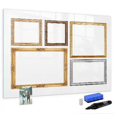 Magnetic glass dry erase board with gold frame
