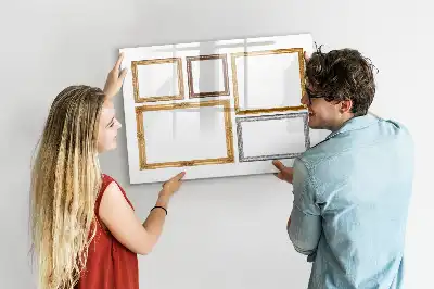 Magnetic glass dry erase board with gold frame